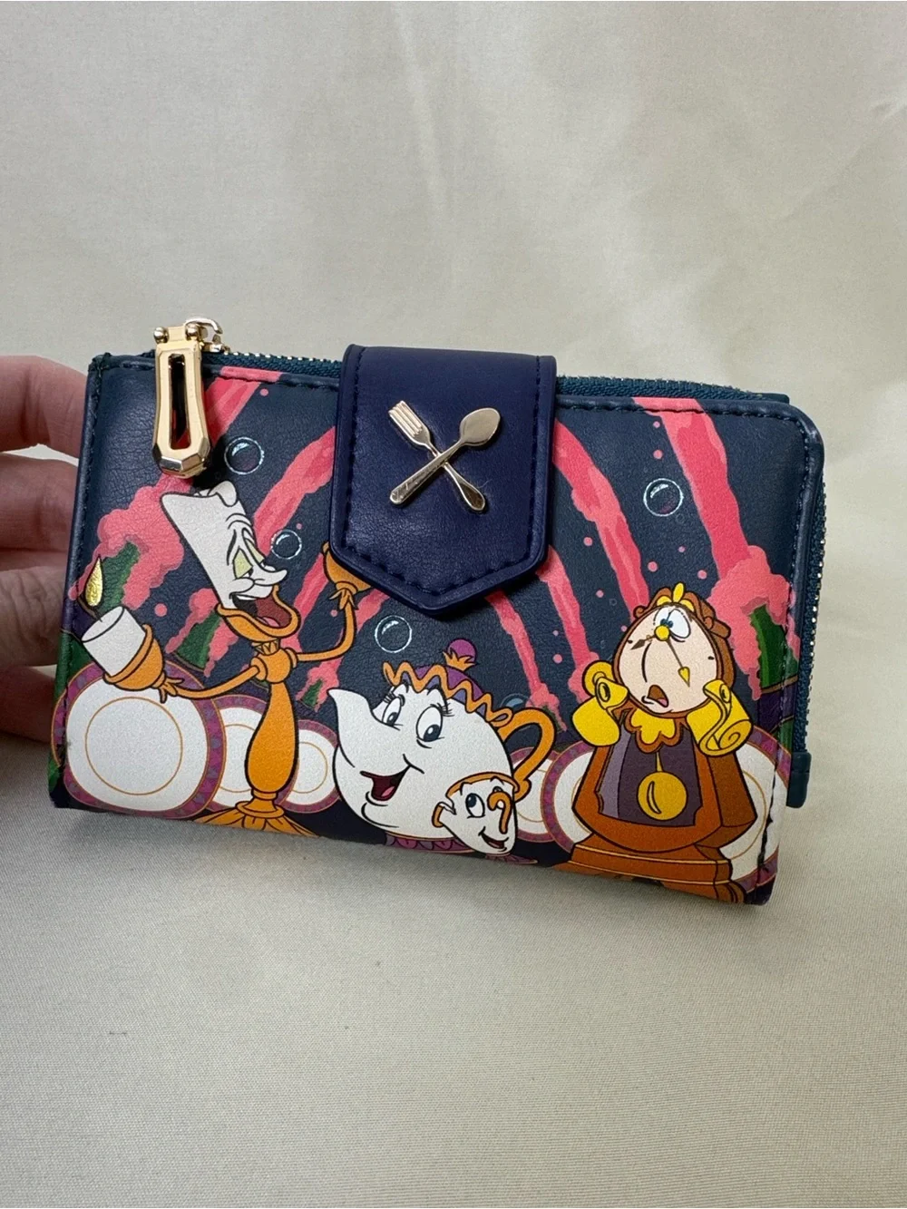 Loungefly Blue Beauty and the Beast Lumière Mini Backpack with Matching Wallet - Picture 12 of 16
